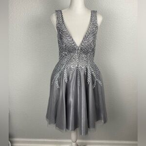 GB Ice Princess silver lace and tulle short formal dress with rhinestones size 9